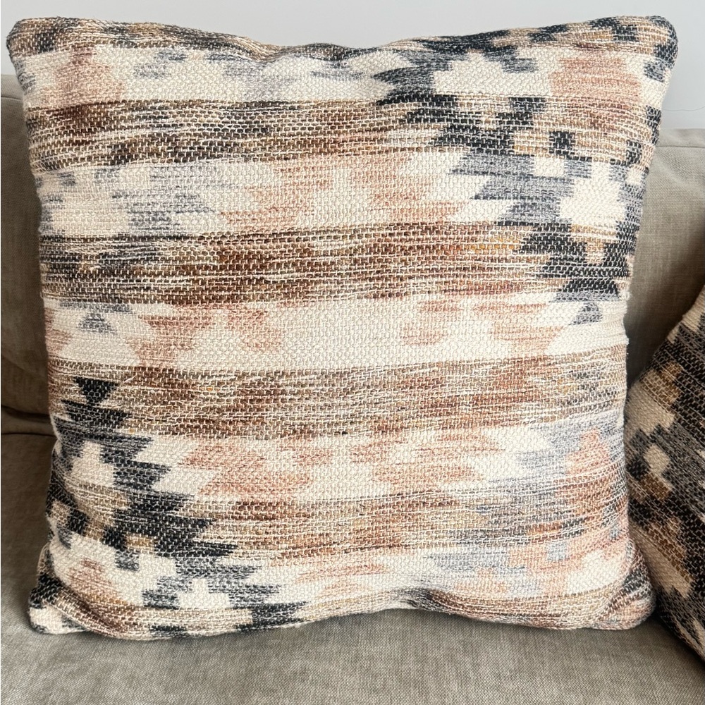 Set of 2 Neutral Aztec 24” Pillow Covers Boho Southwest Modern Organic Textured